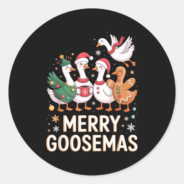 Funny Merry Goosemas Christmas Xmas Goose Family H Classic Round Sticker (Front)