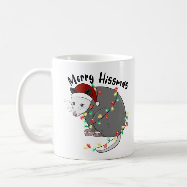 Funny Merry Hissmas Opossum Coffee Mug (Left)