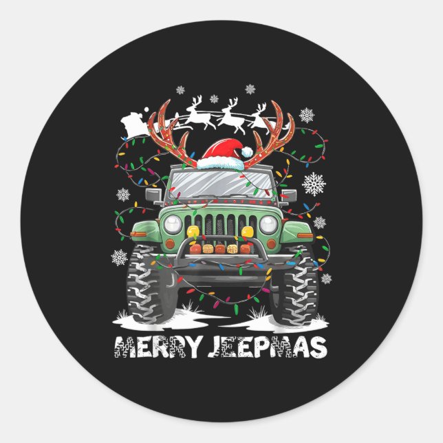 Funny Merry Jeepmas Ugly Light Reindeer Christmas  Classic Round Sticker (Front)