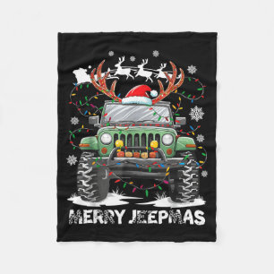 Funny Merry Jeepmas Ugly Light Reindeer Christmas Fleece Blanket