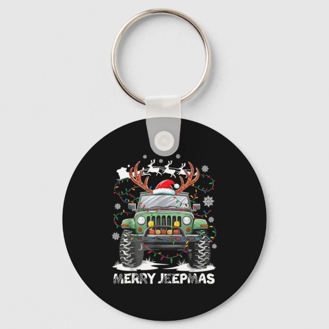 Funny Merry Jeepmas Ugly Light Reindeer Christmas  Key Ring (Front)
