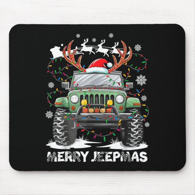 Funny Merry Jeepmas Ugly Light Reindeer Christmas  Mouse Mat (Front)