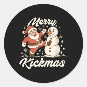 Funny Merry Kickmas Christmas Karate Jiu Jitsu Classic Round Sticker