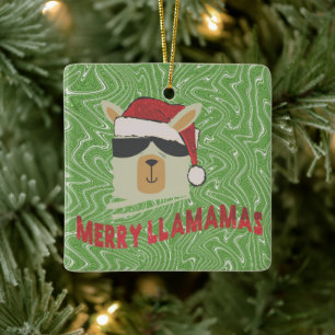 Funny Merry Llamamas Llama Customisable Christmas Ceramic Ornament