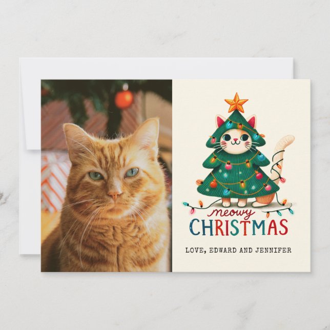 Funny Merry Meowy Christmas  Photo  Card (Front)