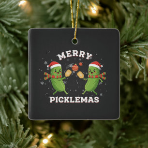 Funny Merry Picklemas Cute Christmas Pickleball Ceramic Ornament