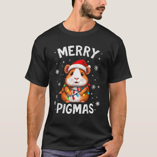 Funny Merry Pigmas Guinea Pig Santa Christmas Xmas T-Shirt (Front)