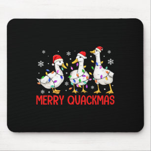 Funny Merry Quackmas Duck Santa Hat Christmas Ligh Mouse Mat