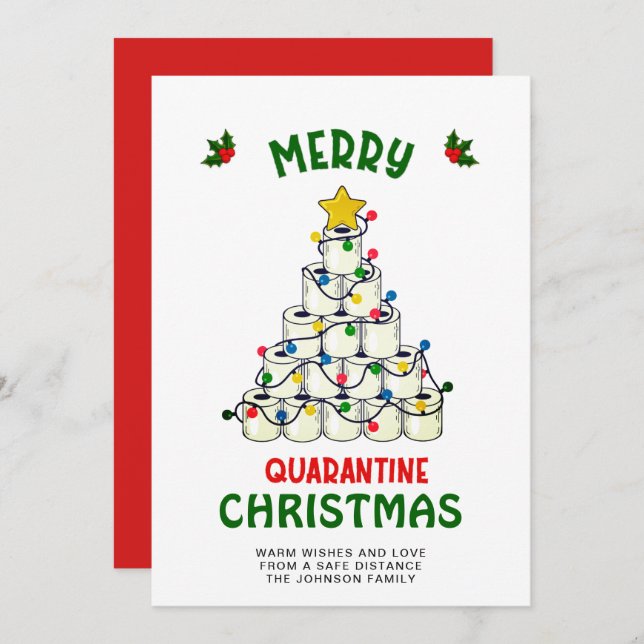 Funny Merry Quarantine Christmas Greeting Holiday Card (Front/Back)