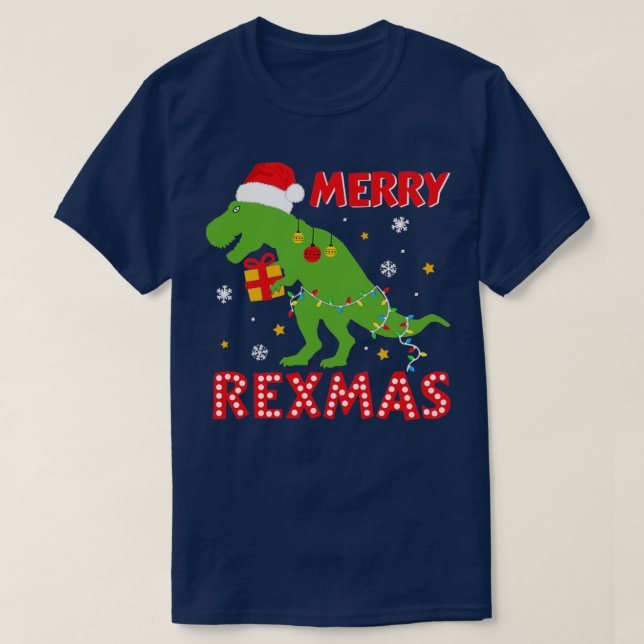 Funny merry rexmas with trex dinosaur for kids chr T-Shirt (Design Front)