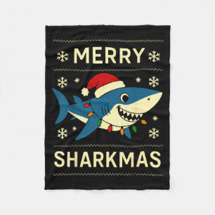 Funny Merry Sharkmas Christmas Shark Humor  Fleece Blanket