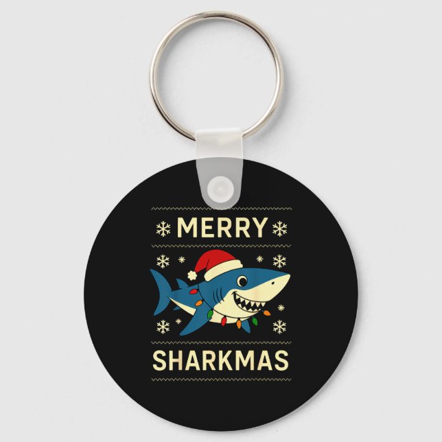 Funny Merry Sharkmas Christmas Shark Humor  Key Ring (Front)