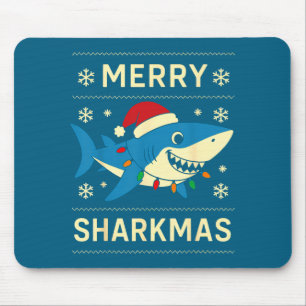 Funny Merry Sharkmas Christmas Shark Humor  Mouse Mat