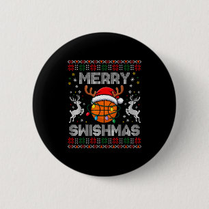 Funny Merry Swishmas Basketball Christmas Reindeer 6 Cm Round Badge