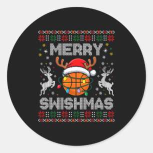 Funny Merry Swishmas Basketball Christmas Reindeer Classic Round Sticker