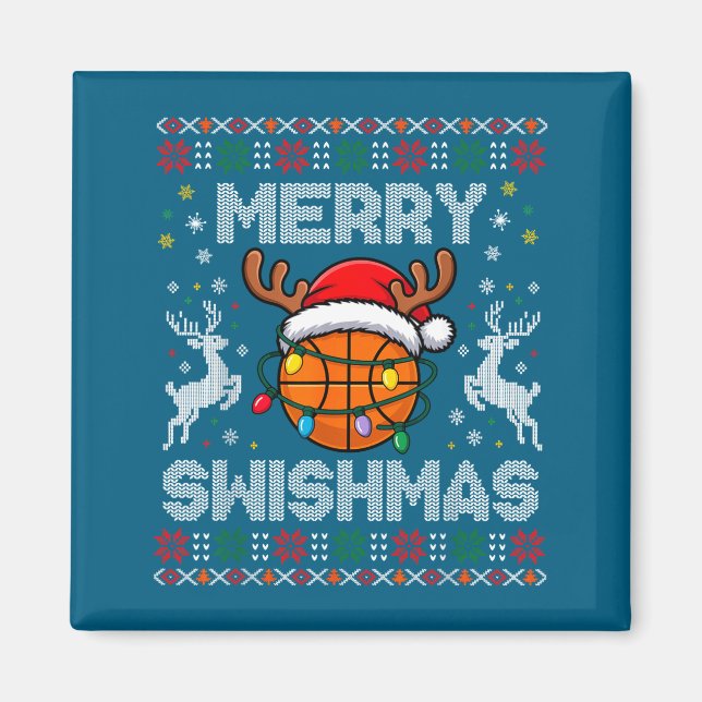 Funny Merry Swishmas Basketball Christmas Reindeer Magnet (Front)