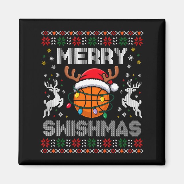 Funny Merry Swishmas Basketball Christmas Reindeer Magnet (Front)