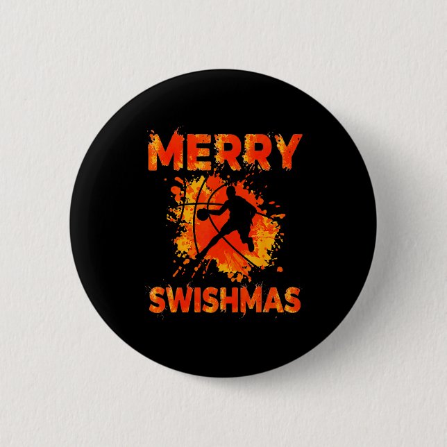 Funny Merry Swishmas Ugly Christmas Basketball Pla 6 Cm Round Badge (Front)