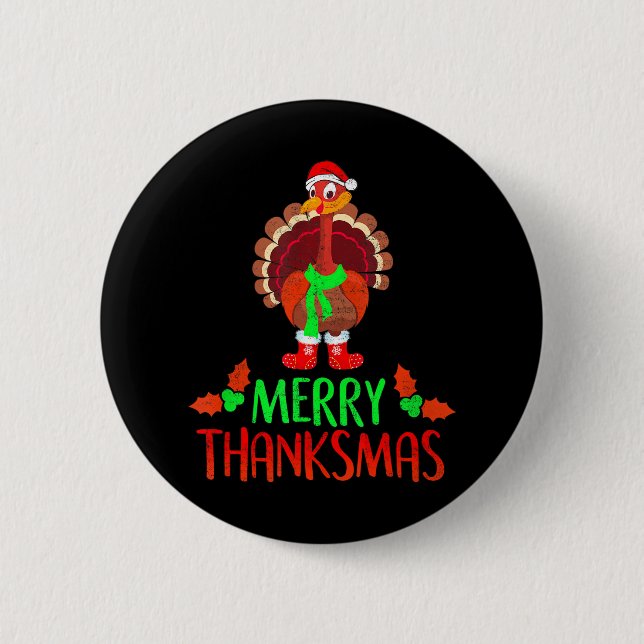 Funny Merry Thanksmas Festive Thanksgiving 6 Cm Round Badge (Front)