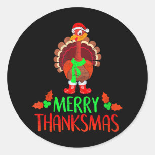 Funny Merry Thanksmas Festive Thanksgiving Classic Round Sticker