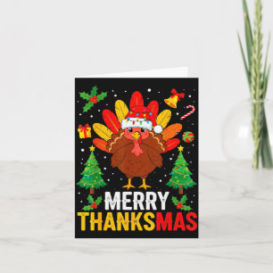 Funny Merry Thanksmas Happy Thanksgiving Santa Tur Card