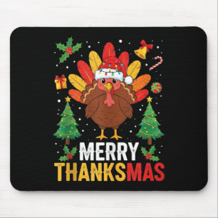 Funny Merry Thanksmas Happy Thanksgiving Santa Tur Mouse Mat