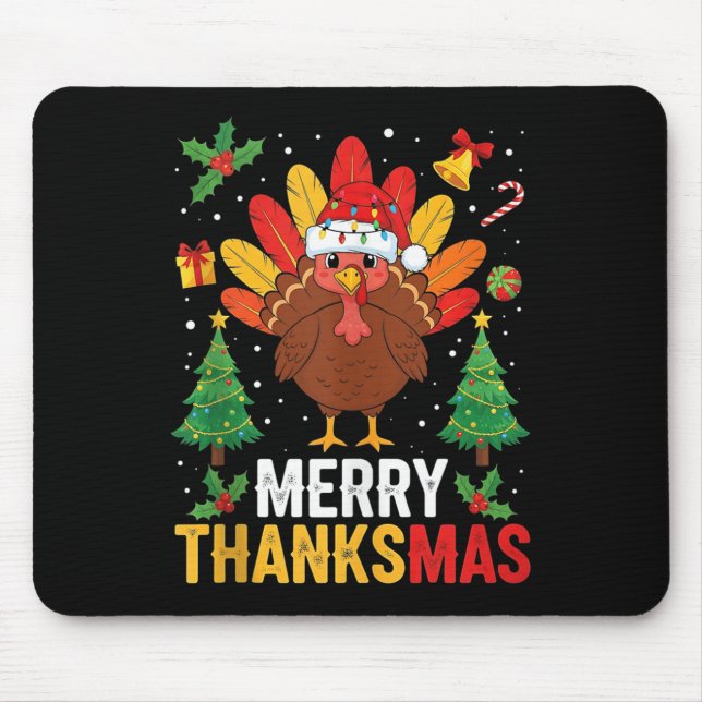 Funny Merry Thanksmas Happy Thanksgiving Santa Tur Mouse Mat (Front)