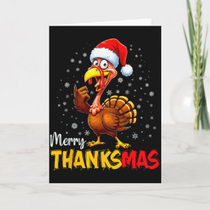 Funny Merry Thanksmas Turkey Santa Hat Thanksgivin Card