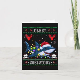 Funny Merry Ugly Christmas Shark Santa Hat Lights  Card