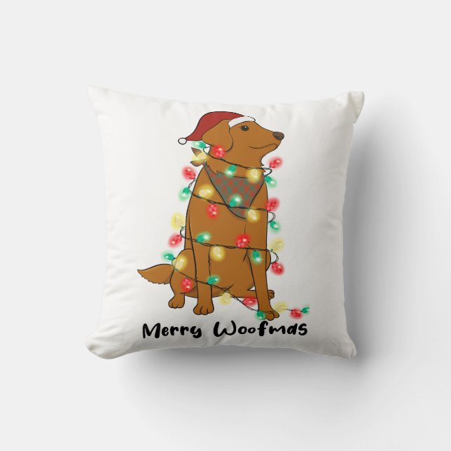 Funny Merry Woofmas Christmas Dog Cushion (Front)