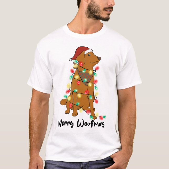 Funny Merry Woofmas Christmas Dog T-Shirt (Front)