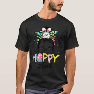 Funny Messy Bun Hair One Hoppy Aunt Bunny Happy Ea T-Shirt