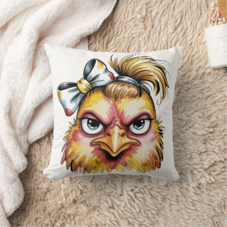 Funny Messy Hair Chicken Sassy Throw Pillow