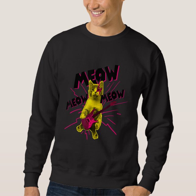 Funny Metal Cat Playing Guitar Sweatshirt (Front)