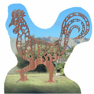 Funny Metal Chicken Rooster Standing Photo Sculpture