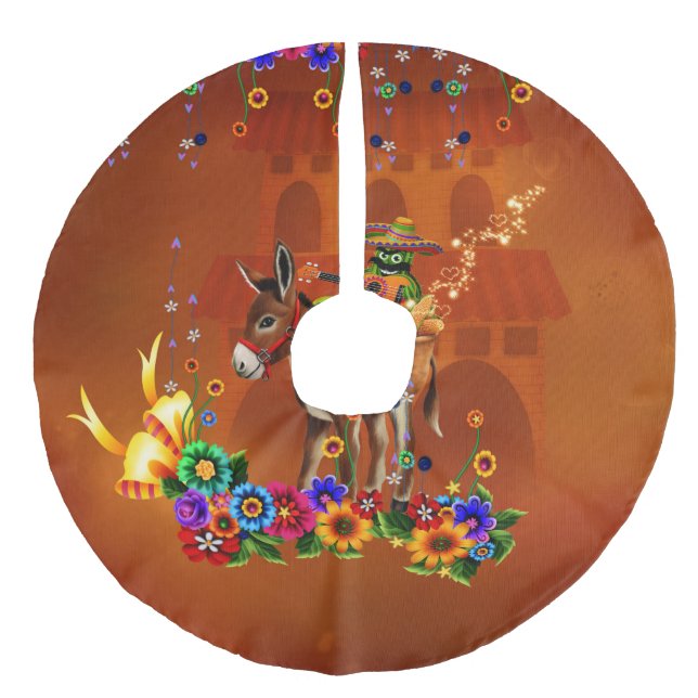 Funny mexican cactus faux linen tree skirt (Front)