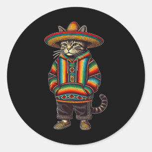 Funny Mexican Cat Sombrero Ja Cinco De Mayo Cat Classic Round Sticker