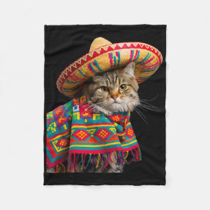 Funny Mexican Cat Sombrero Poncho Cinco De Mayo Ca Fleece Blanket