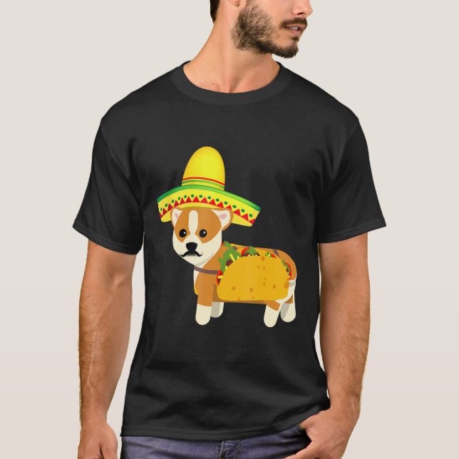 Funny Mexican Corgi Taco Cinco de Mayo Fiesta Dog T-Shirt (Front)