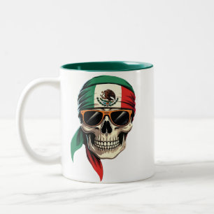 Funny Mexican Flag Skull 16th September Mexican Two-Tone Coffee Mug