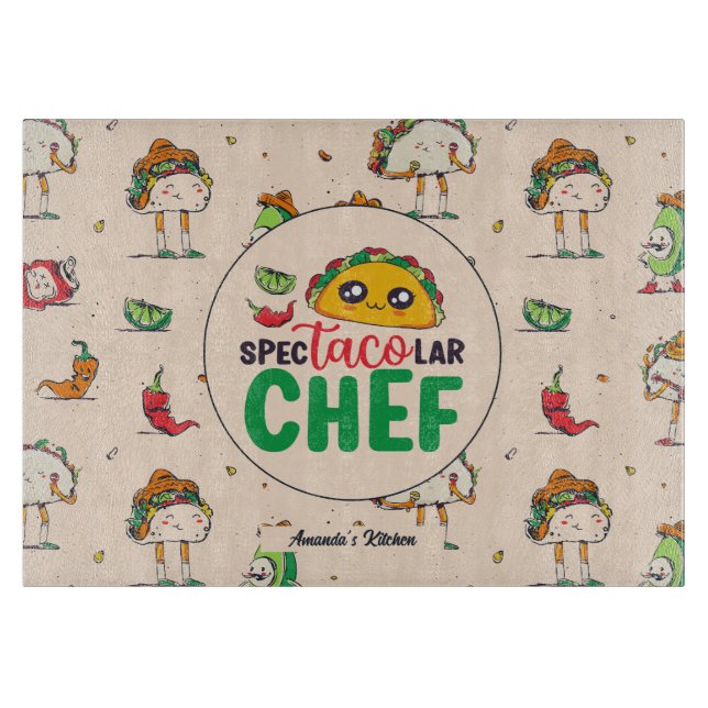 Funny Mexican Food Chef Cinco De Mayo Pattern Cutting Board (Front)