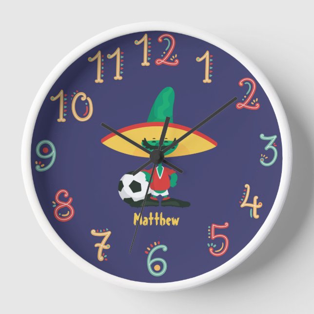 Funny Mexican Football Boys Soccer Wall Clock (Front)