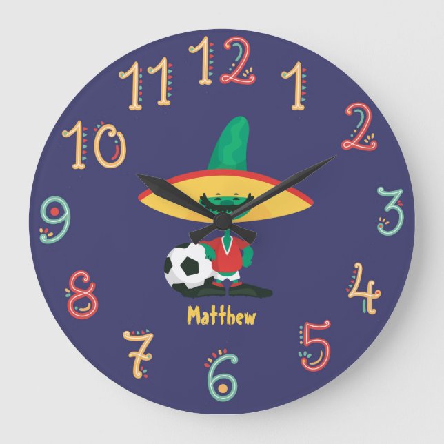 Funny Mexican Football Boys Soccer Wall Clock (Front)