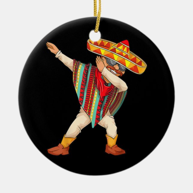 Funny Mexican Poncho Men Women Cool Dabbing Ceramic Tree Decoration (Front)