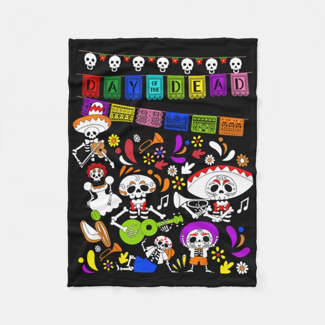 Funny Mexican Skeleton - Dia De Los Muertos Day Of Fleece Blanket (Front)
