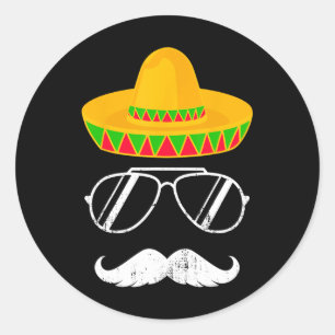 Funny Mexican Sombrero Moustache Face For Cinco De Classic Round Sticker