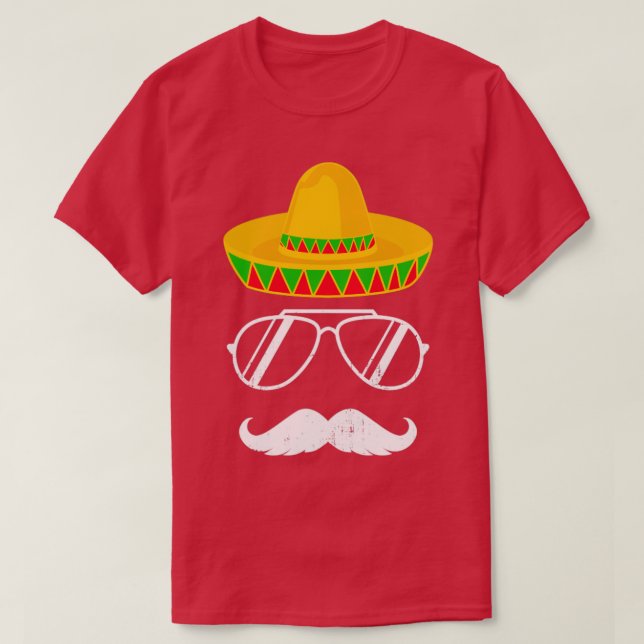 Funny mexican sombrero moustache face for Cinco de T-Shirt (Design Front)