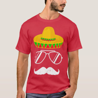 Funny mexican sombrero moustache face for Cinco de T-Shirt