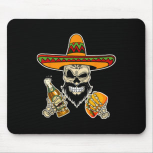 Funny Mexican Sugar Skull With Tacos And Beer Mouse Mat