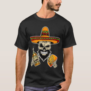 Funny Mexican Sugar Skull With Tacos And Beer T-Shirt